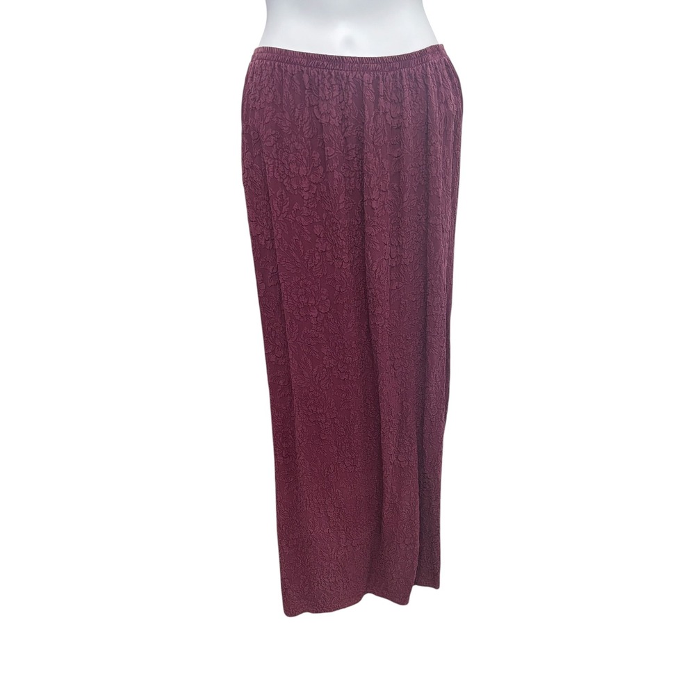 URU Silk Maxi Skirt Plum Burgundy Floral Jacquard Hand Dyed Size XL C422 NWT